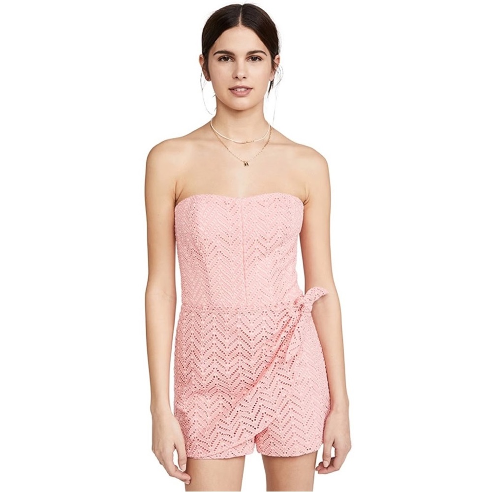 Amanda Uprichard Delphi Strapless Chevron Eyelet Pink Romper S